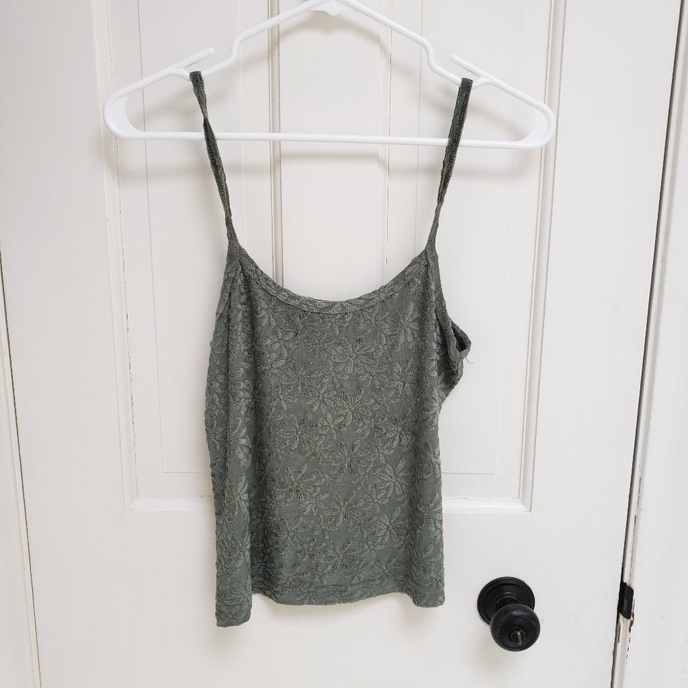 Vintage Y2K Accomplice Sage Green Floral Tank Top Textured Flower Fairycore L